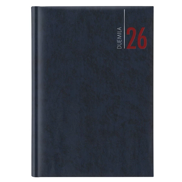 Agenda giornaliera 2026 - copertina in carta imbottita - 14,5 x 20,5 cm - blu