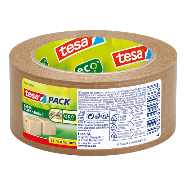 Nastro adesivo Tesapack Eco - paper ultra strong ecoLogo - 25 m x 50 mm - avana - Tesa