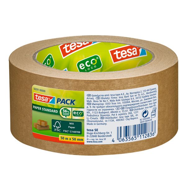 Nastro adesivo Tesapack Eco - paper standard ecoLogo - 50 m x 5 cm - avana - Tesa