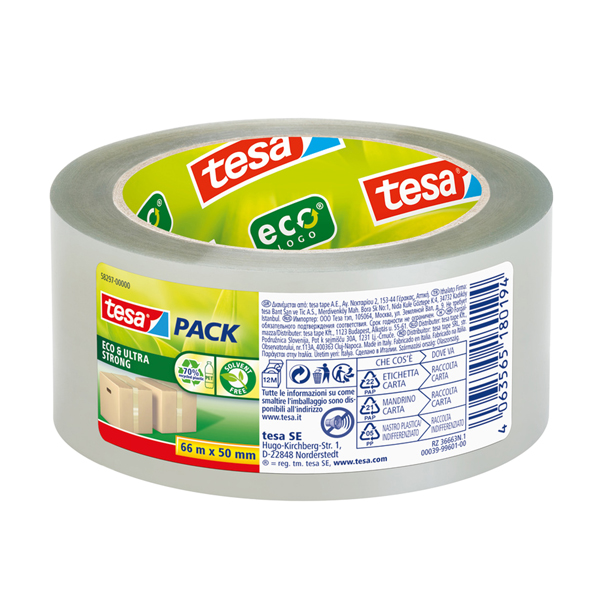 Nastro adesivo Tesapack Eco - ultra strong ecoLogo - 66 m x 50 mm - trasparente - Tesa