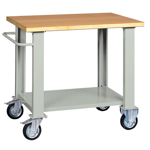 Banco da lavoro - con ruote - 100 x 75 x 90 cm - grigio/legno - Tecnotelai