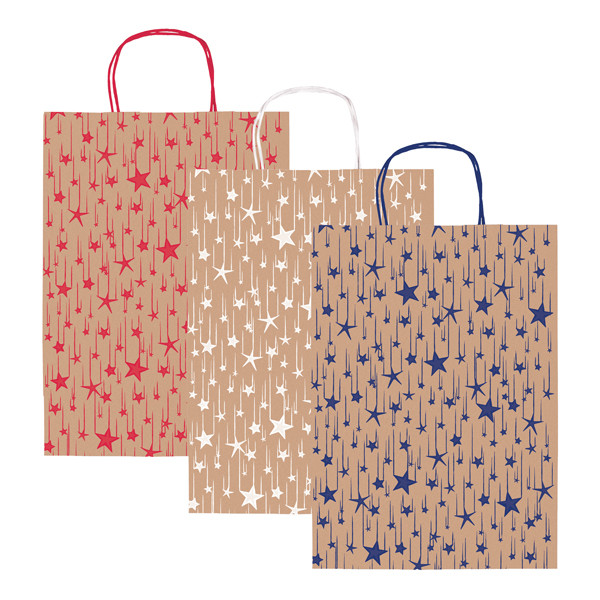 Shopper natale - 36 x 12 x 41 cm - carta kraft - fantasia stelline - colori assortiti - Rex Sadoch