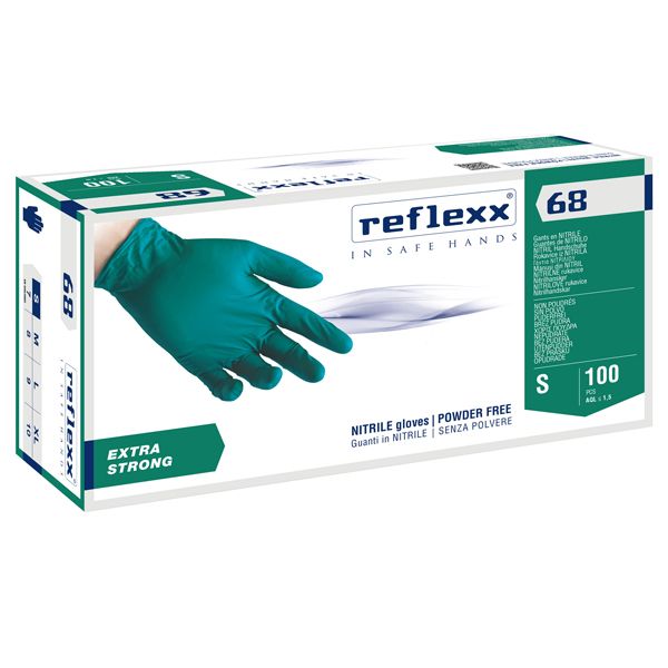 Guanti in nitrile R68 - senza polvere - taglia S - verde - Reflexx - conf. 100 pezzi