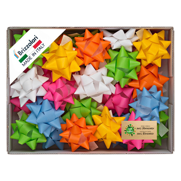 Stelle di nastro similpaper - 15 mm x diam. 6,5 cm - colori assortiti primavera - Brizzolari - conf. 100 pezzi