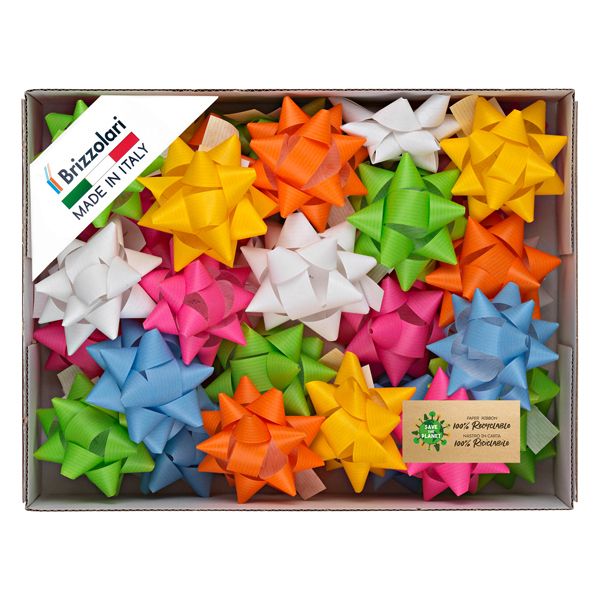 Stelle di nastro similpaper - 20 mm x diam. 9 cm - colori assortiti primavera - Brizzolari - conf. 70 pezzi
