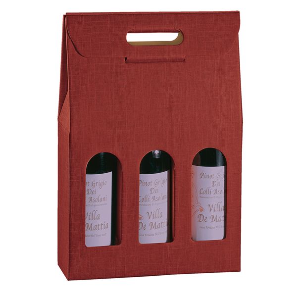 Scatola - 3 bottiglie - 27 x 9 x 38,5 cm - cartone seta - bordeaux - Scotton