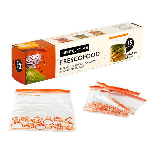Buste per alimenti FrescoFood - medium - 24 x 27,5 cm - Perfetto - conf. 15  pezzi