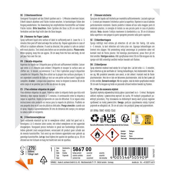 Detergente per rimozione etichette Label Remover - 200 ml- Durable
