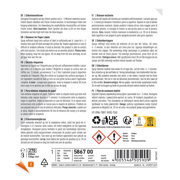 Detergente per rimozione etichette Label Remover - 200 ml - Durable