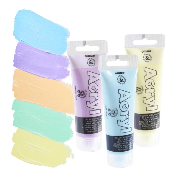 Colori Acryl - 75 ml - colori pastel assortiti - Primo - astuccio 5 colori