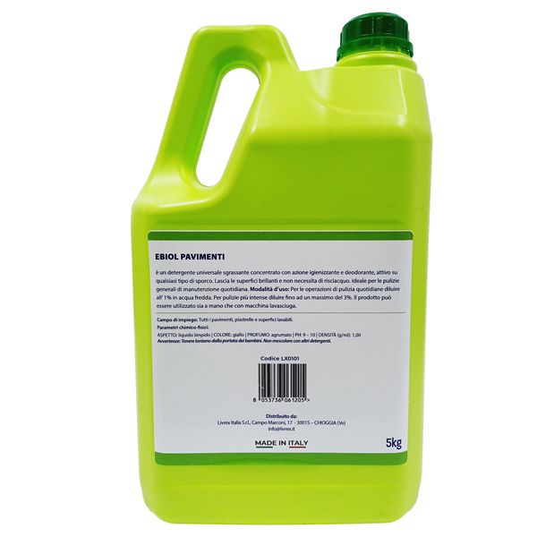 Detergente pavimenti Ebiol - tanica 5 kg - agrumi - Livrex