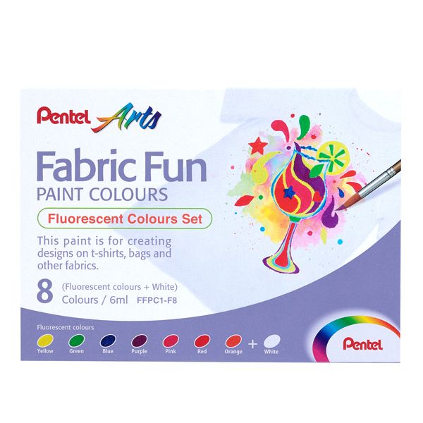 Colore in tubetto per tessuto Fabric Fun - colori fluo assortiti - Pentel - conf. 8 pezzi