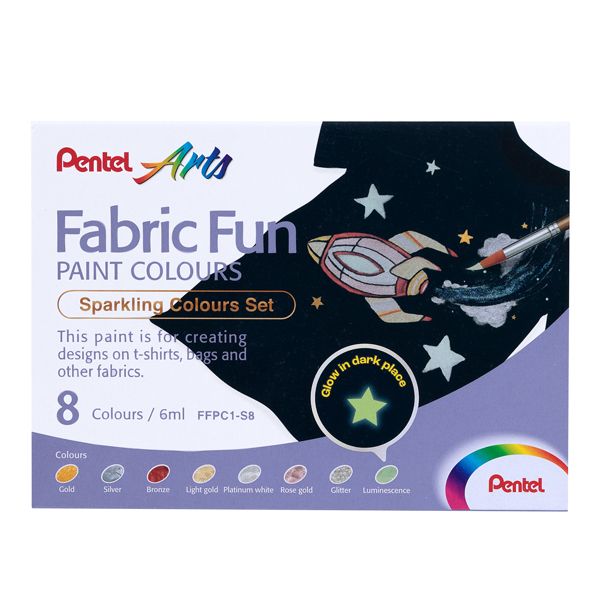 Colore in tubetto per tessuto Fabric Fun - colori sparkling assortiti - Pentel - conf. 8 pezzi