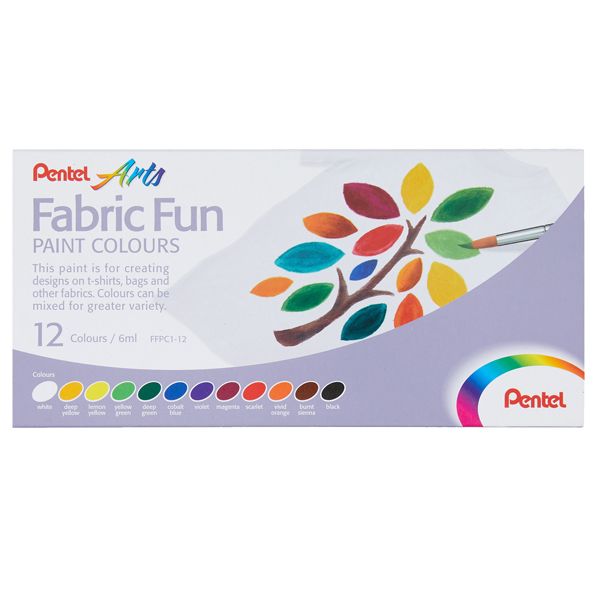 Colore in tubetto per tessuto Fabric Fun - colori base assortiti - Pentel - conf. 12 pezzi