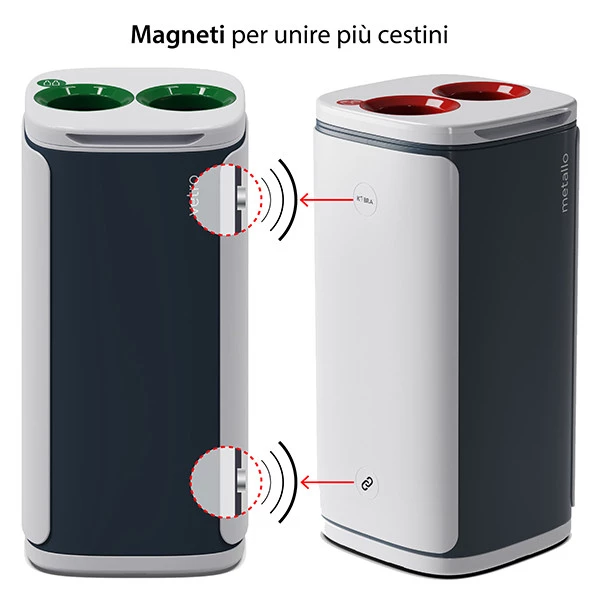 Cestino gettacarte Wastee - per raccolta differenziata - 60 L - Rosso/metallo - Kobra