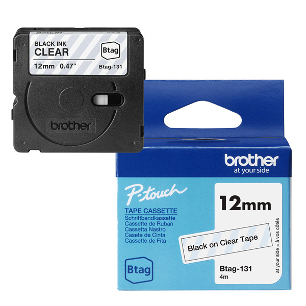 Brother - Nastro adesivo - Nero/Trasparente - 12mm x 4mt - BTAG131