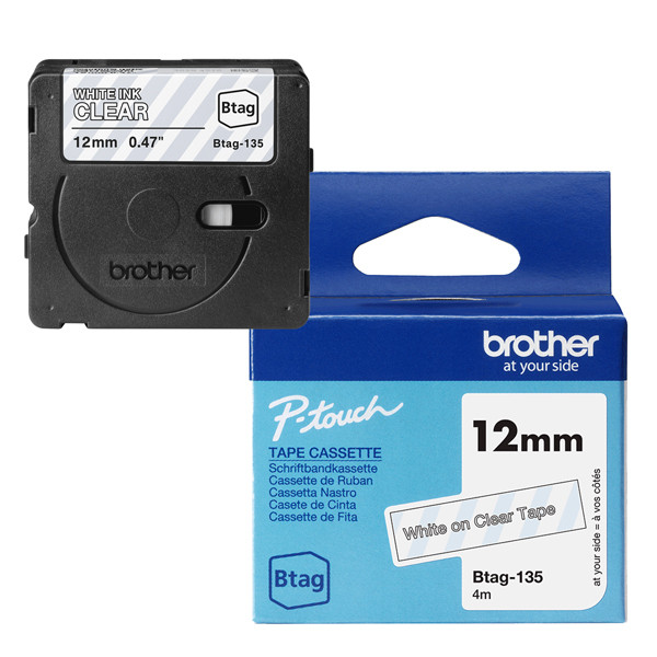 Brother - Nastro - Bianco/Trasparente - BTAG135 - 12mm x 8mt