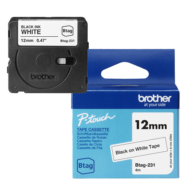 Brother - Nastro -  Nero/Bianco - BTAG231 - 12mm x 4mt