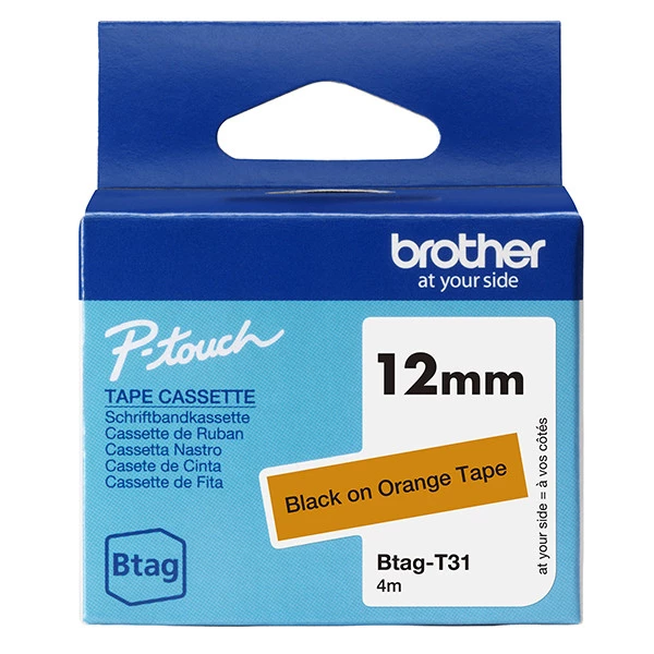 Brother - Nastro adesivo - Nero/Arancione - 12mm x 4mt - BTAGT31