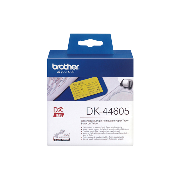 Brother - Nastro adesivo - rimovibile -Nero/Giallo - 62mm x 30,48mt - DK44605