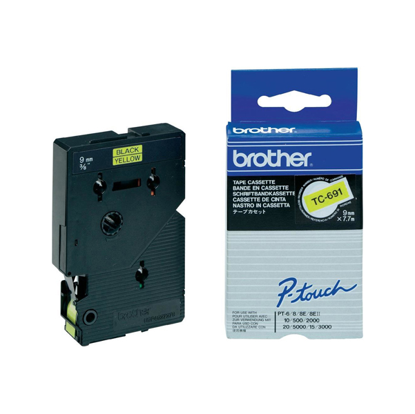Brother - Nastro - Nero/Giallo - TC691 - 9mm x7,7mt