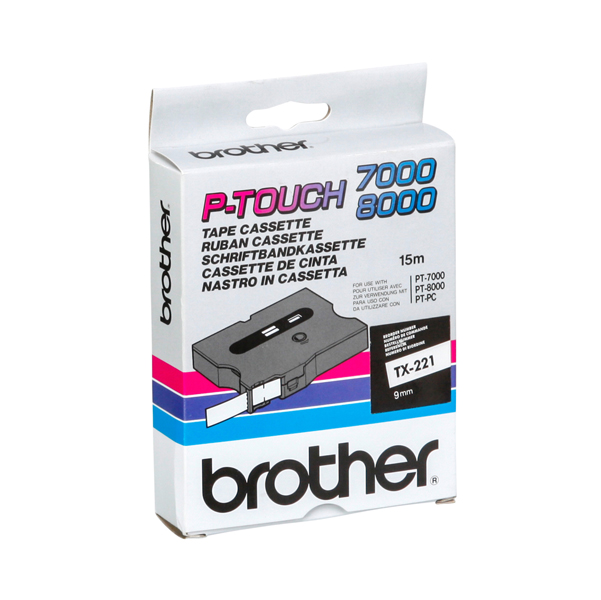 Brother - Nastro - Bianco/Nero - TX221 - 9mm x7,7mt
