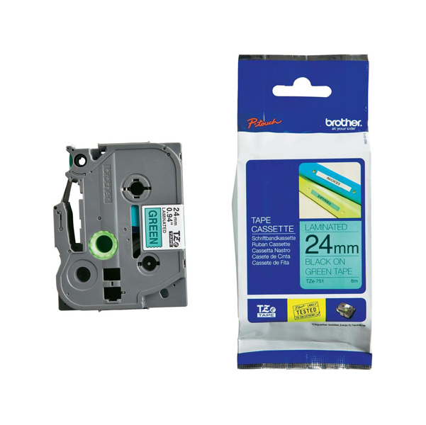 Brother - Nastro - Nero/Verde - TZE751 - 24mm x 8mt