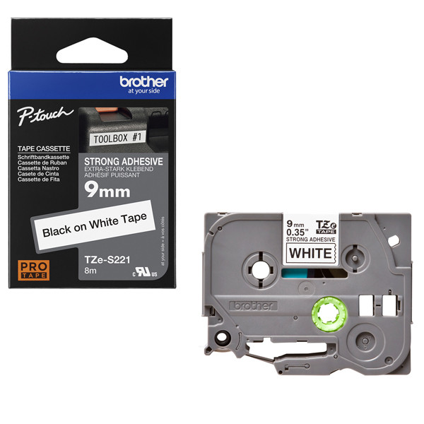 Brother - Nastro con adesivo resistente - Nero/Bianco - TZES221 - 9mm x 8mt