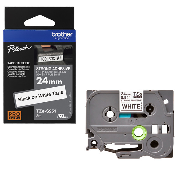 Brother - Nastro con adesivo resistente - Nero/Bianco - TZES251 - 24mm x 8mt
