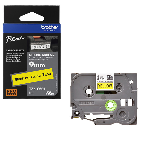 Brother - Nastro con adesivo resistente - Nero/Giallo - TZES621 - 9mm x 8mt