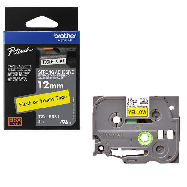 Brother - Nastro con adesivo resistente - Nero/Giallo - TZES631 - 12mm x 8mt