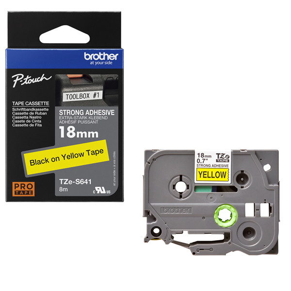 Brother - Nastro con adesivo resistente - Nero/Giallo - TZES641 - 18mm x 8mt