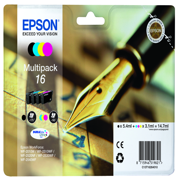 Epson - Multipack Cartuccia ink - 16 - C/M/Y/K - C13T16264012 - C/M/Y 3,1ml cad - K 5,4ml