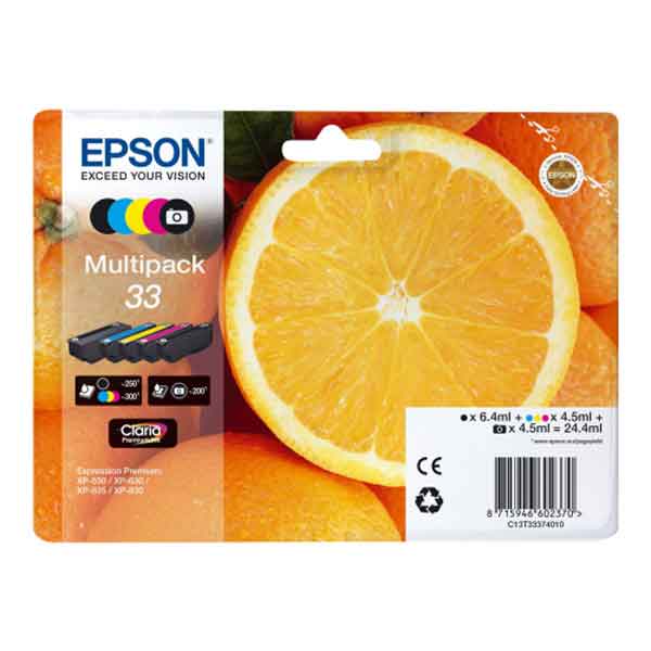 Epson - Confezione Cartuccia ink - 33 - C/M/Y/K/K PH - C13T33374011 - C/M/Y/K PH 4,5ml cad - K 6,4ml