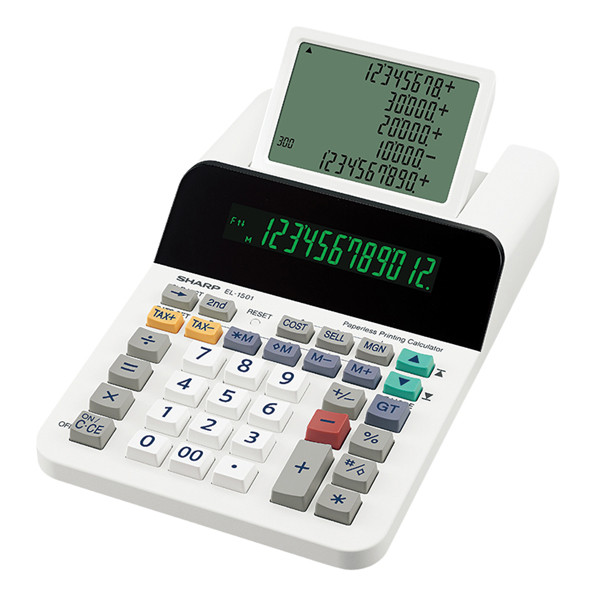 Calcolatrice scrivente EL 1501 - 12 cifre - display a 12 cifre - con uno LCD a 5 righe - EL1501 - Sharp