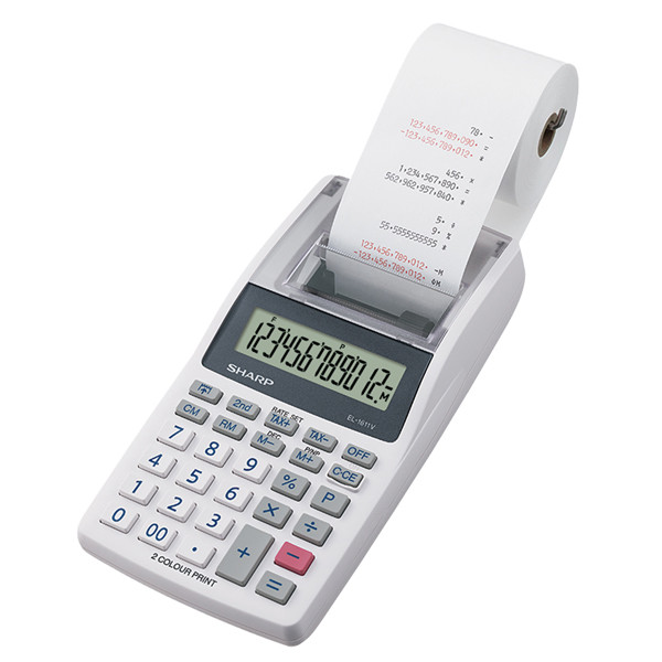 Calcolatrice scrivente mini EL1611V -  191x99x42 mm - 12 cifre - Bianco - Sharp - SH-EL1611V