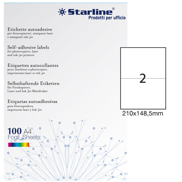 Etichette adesive - in carta - permanenti - 210 x 148,5 mm - 2 et/fg - 100 fogli - bianco - Starline