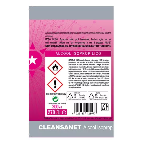 Alcool isopropilico Clean Sanet - 200ml - Starline