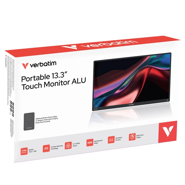 Monitor portatile - 13.3" - WUXGA Touch ALU con Wireless - Power bank incluso 5000mAh - Verbatim