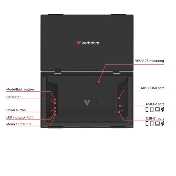 Monitor - portatile - 15.6"- dual LIGHT - Verbatim