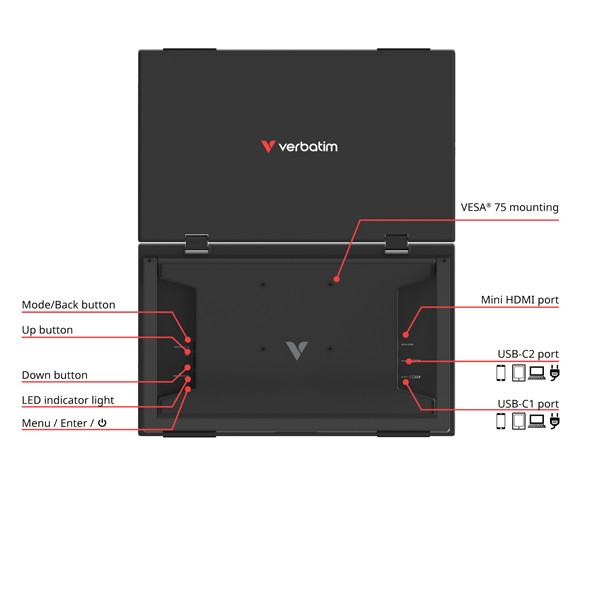 Monitor - portatile - 15.6"- dual LIGHT - Verbatim