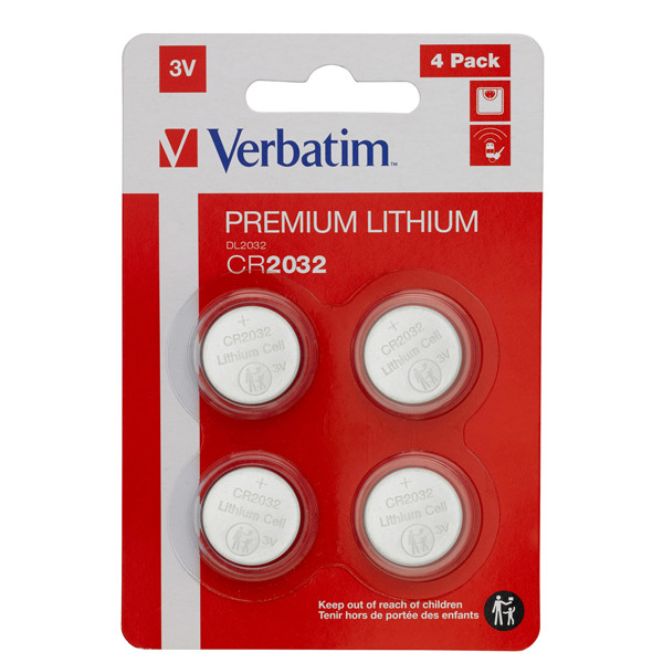 Micropile CR2032 - 3V - a pastiglia - litio - Verbatim - blister 4 pezzi