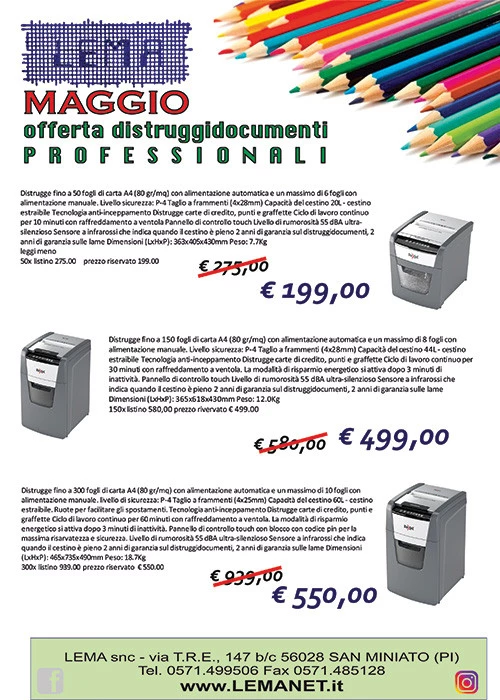 Offerta distruggidocumenti ufficio e casa - Lema