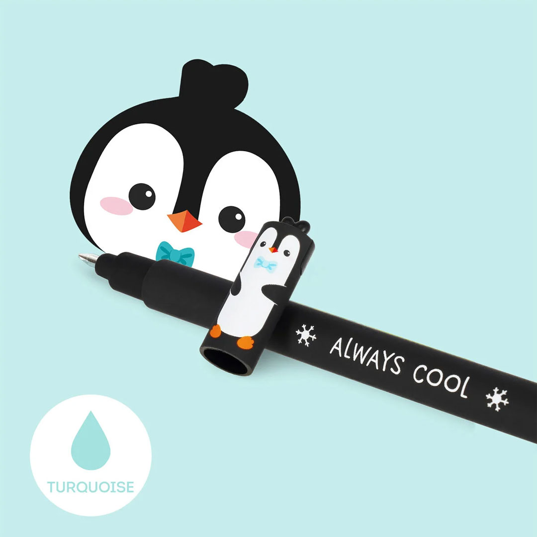 Penna Gel Cancellabile Inchiostro Turchese Pinguino Legami