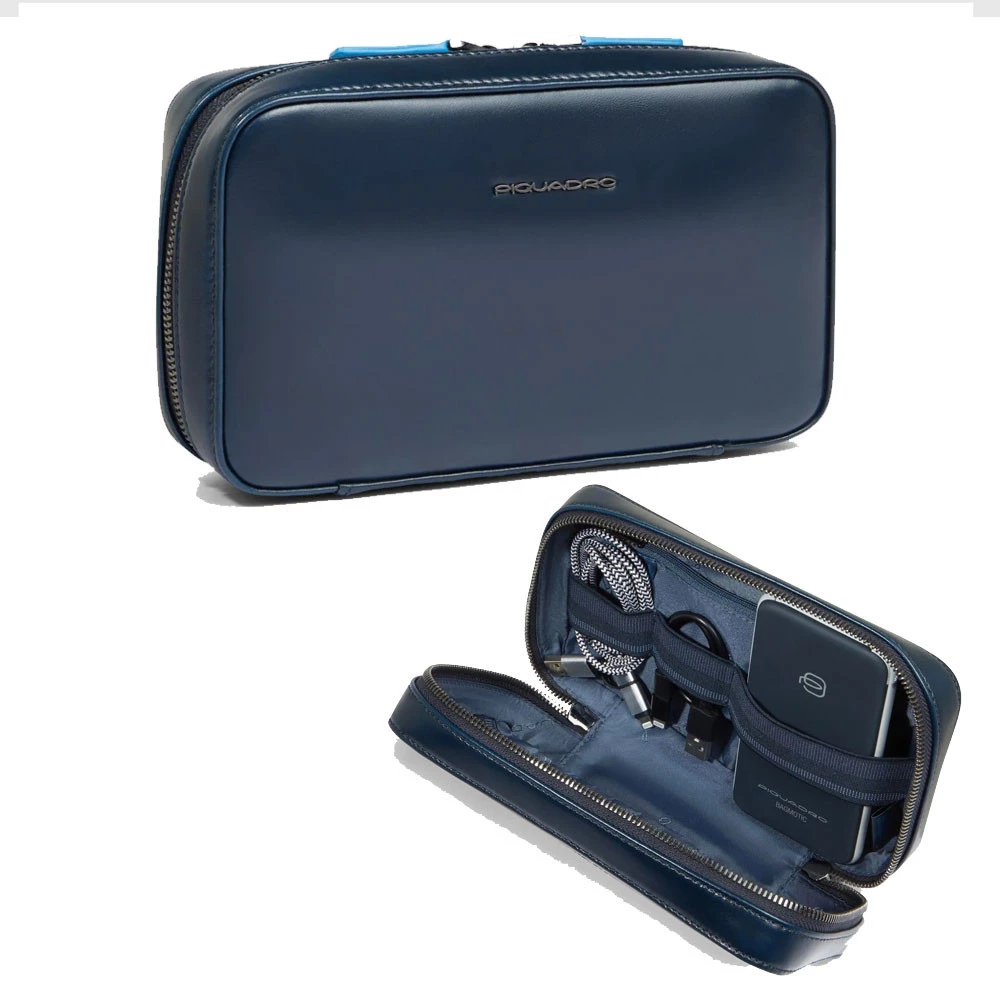 Astuccio Portacavi Pelle Pochette Piquadro Blue Square Blu AC6895B2