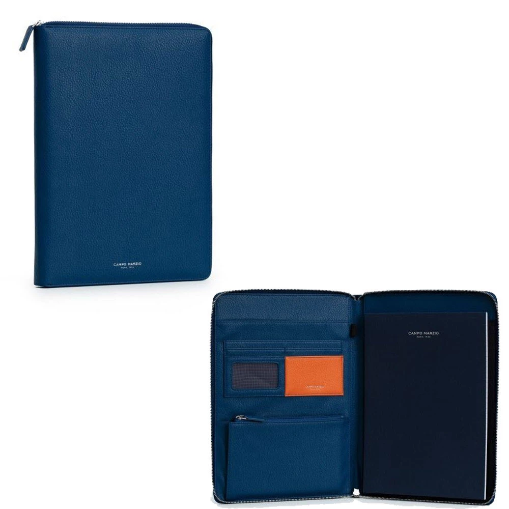 Portablocco A4 con Zip Isaac Similpelle Blu Campo Marzio