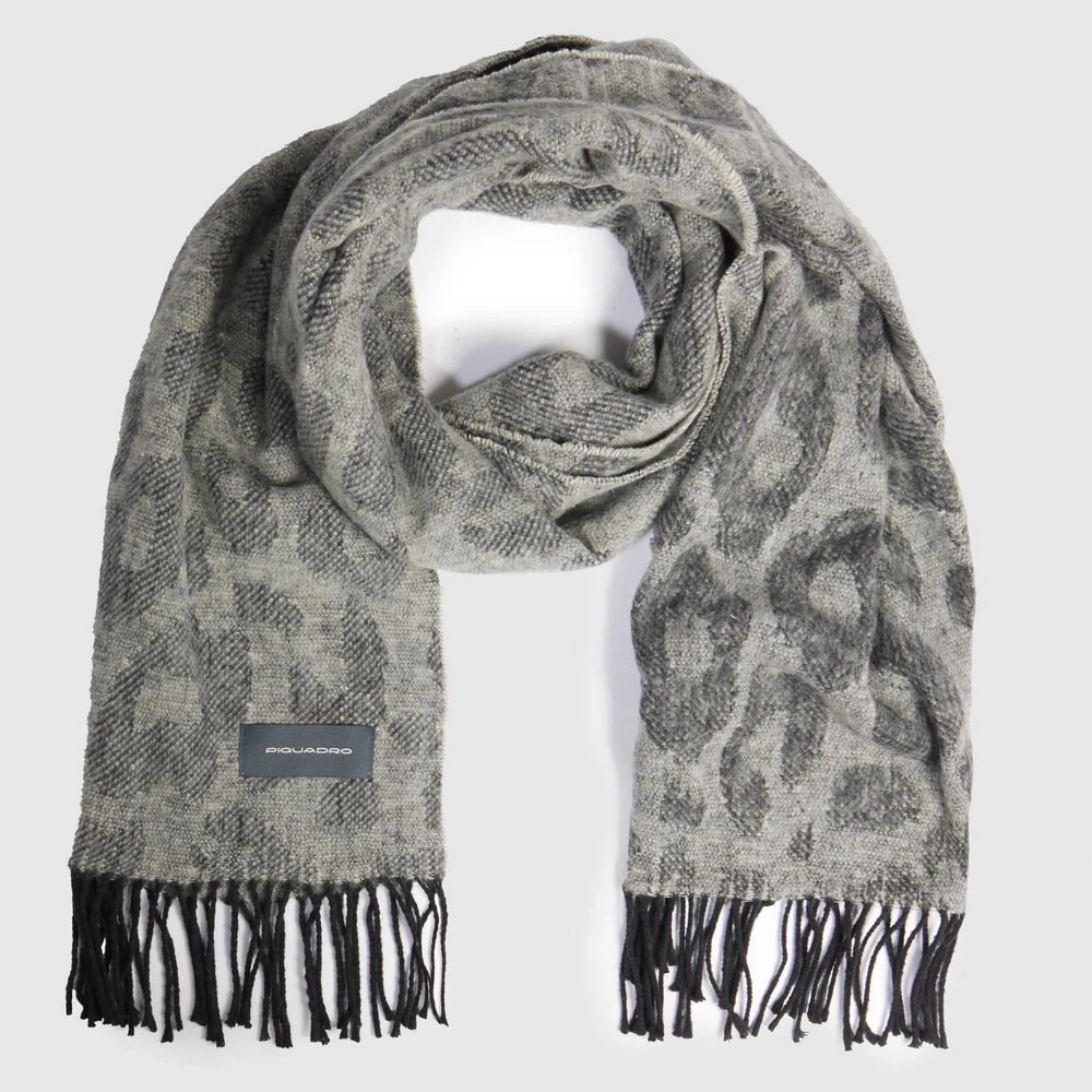 Sciarpa Lana Donna Animalier con Frange Piquadro Grigio SC6872SC23