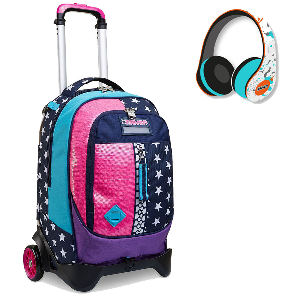 Trolley 2 ruote Seven 201002138 Pinking Blue con cuffie | Lema Scuola Ufficio