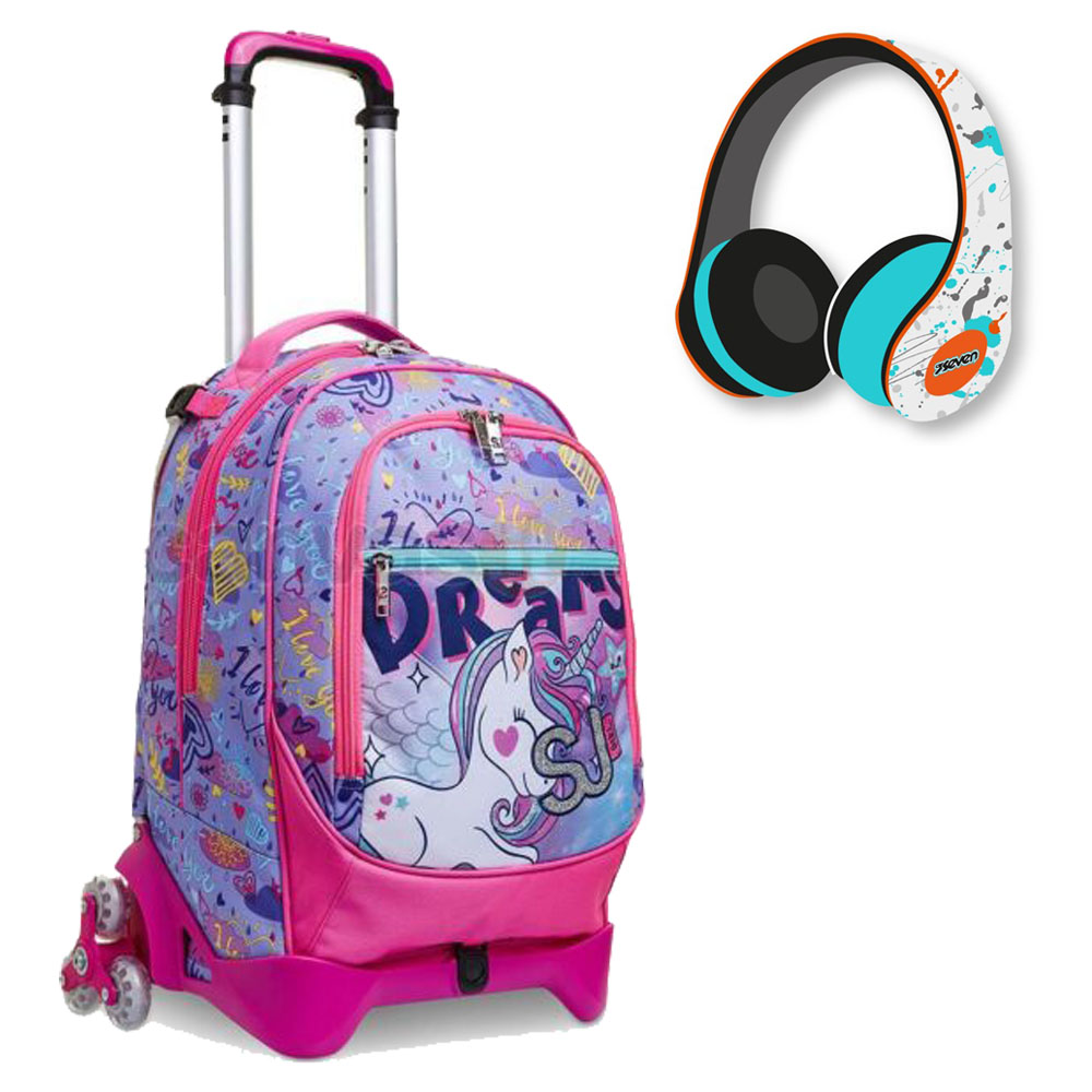 Trolley Seven 3 ruote SJ Gang Girl Animali Unicorno 2C2002152 c/cuffie | Lema Scuola Ufficio
