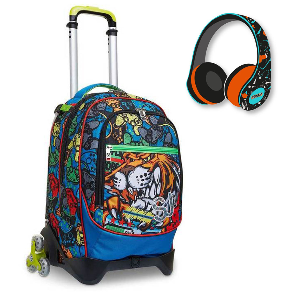 Trolley Seven 3 ruote SJ Gang Boy Animali Fantasy 2C2002180 c/cuffie | Lema Scuola Ufficio